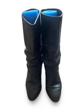 Vintage Joyce California 7.5 M Black Leather Slouchy Mid Calf Boots Pointed Toe